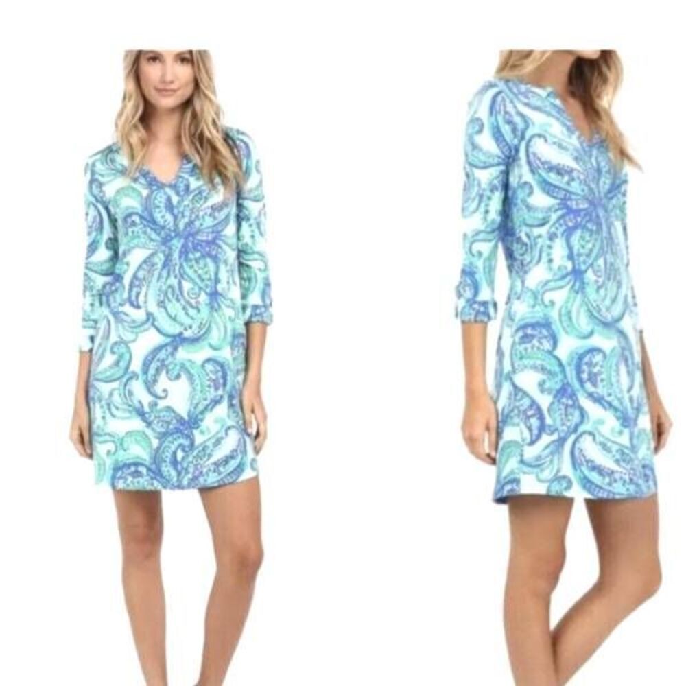 LILLY PULITZER Rossmore V-neck T-shirt Dress In Poolside Blue Sz XS